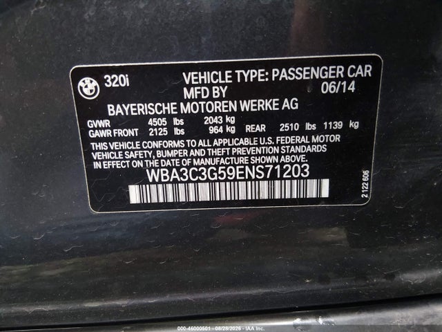 Aukcja sprzedaży 2014 Bmw 320i Xdrive, vin: WBA3C3G59ENS71203, numer aukcji: 46000501