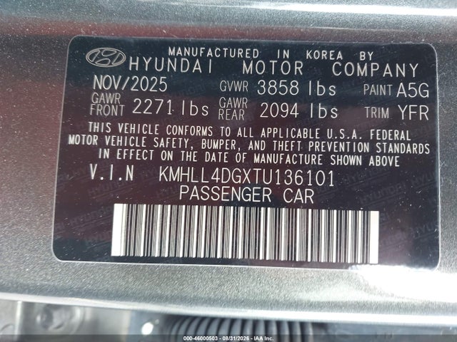 Aukcja sprzedaży 2026 Hyundai Elantra Se, vin: KMHLL4DGXTU136101, numer aukcji: 46000503