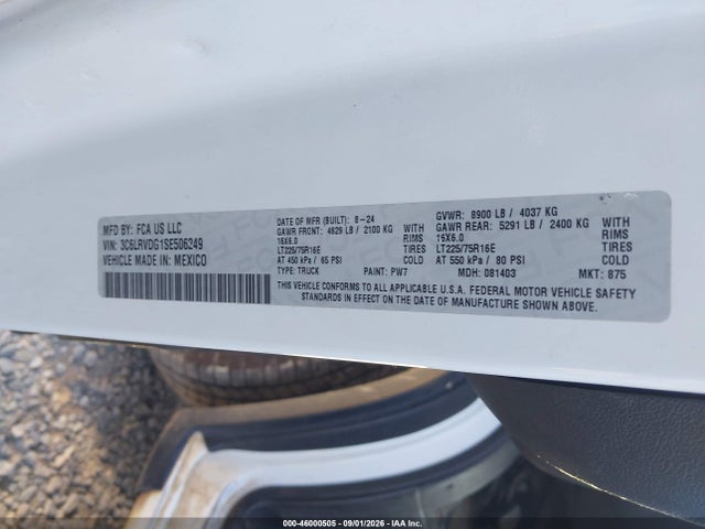 Продаж на аукціоні авто 2025 Ram Promaster 2500 Tradesman High Roof 159 Wb W/pass Seat, vin: 3C6LRVDG1SE506249, номер лоту: 46000505
