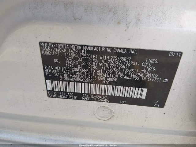 Продаж на аукціоні авто 2011 Toyota Rav4 Limited V6, vin: 2T3DK4DV9BW059992, номер лоту: 46000525