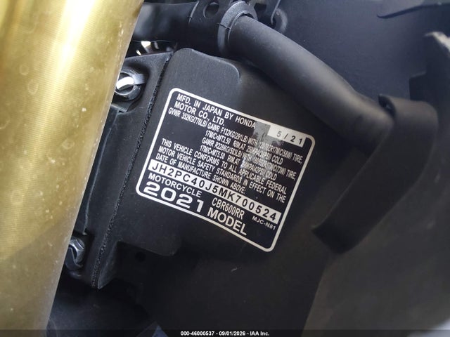 Продаж на аукціоні авто 2021 Honda Cbr600 Rr, vin: JH2PC40J5MK700524, номер лоту: 46000537