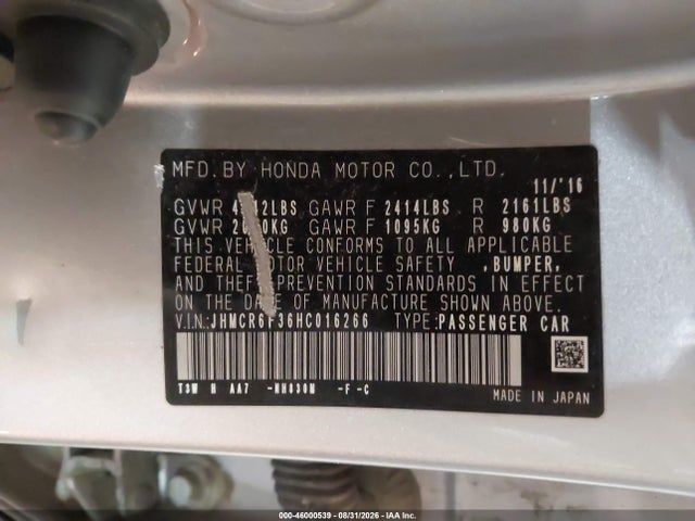 Продажа на аукционе авто 2017 Honda Accord Hybrid, vin: JHMCR6F36HC016266, номер лота: 46000539
