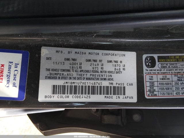 Продажа на аукционе авто 2014 Mazda Mazda3 I Sport, vin: JM1BM1U7XE1148765, номер лота: 46000600
