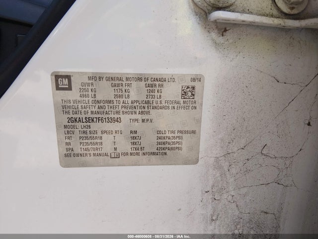 2015 Gmc Terrain Slt-1 მანქანა იყიდება აუქციონზე, vin: 2GKALSEK7F6133943, აუქციონის ნომერი: 46000608