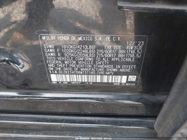 Продаж на аукціоні авто 2024 Honda Hr-v 2wd Ex-l/2wd Ex-l W/o Bsi, vin: 3CZRZ1H75RM737185, номер лоту: 46000636