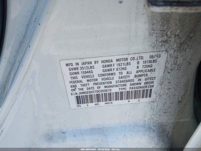 Aukcja sprzedaży 2013 Honda Fit, vin: JHMGE8H37DC050670, numer aukcji: 46000650