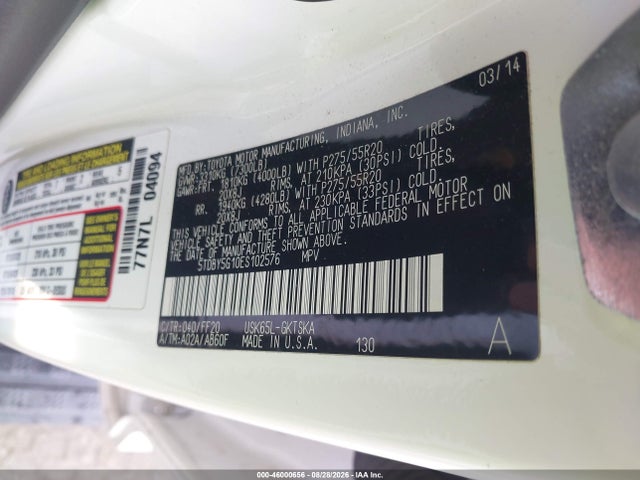Toyota Sequoia Sr5 5.7l V8 2014 5TDBY5G10ES102576 Image 9