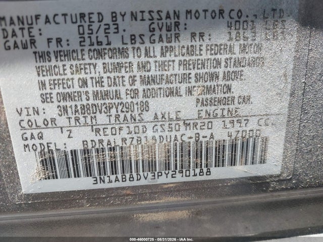 Продажа на аукционе авто 2023 Nissan Sentra Sr Xtronic Cvt, vin: 3N1AB8DV3PY290188, номер лота: 46000725