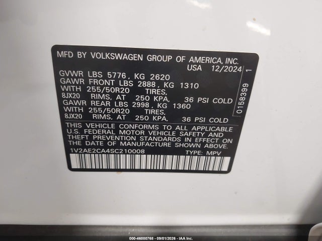 2025 Volkswagen Atlas Cross Sport 2.0t Sel R-line Black მანქანა იყიდება აუქციონზე, vin: 1V2AE2CA4SC210008, აუქციონის ნომერი: 46000768