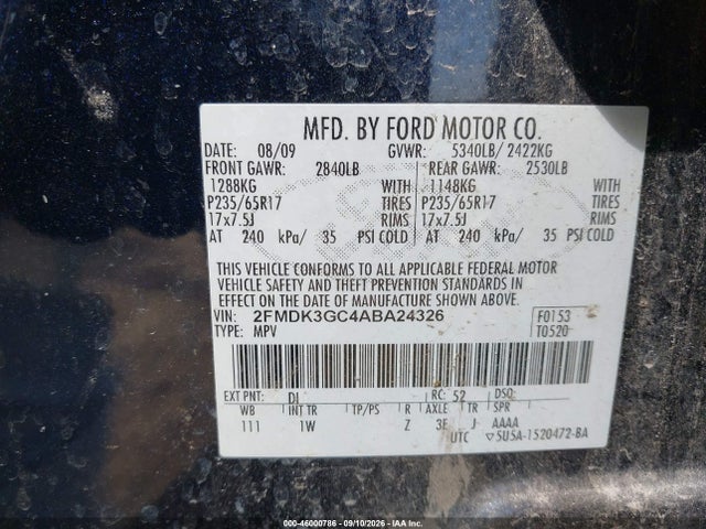Продаж на аукціоні авто 2010 Ford Edge Se, vin: 2FMDK3GC4ABA24326, номер лоту: 46000786