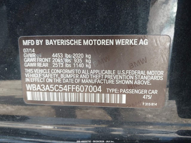 2015 Bmw 328i მანქანა იყიდება აუქციონზე, vin: WBA3A5C54FF607004, აუქციონის ნომერი: 46000792