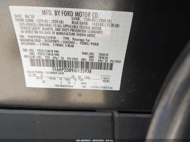 Продажа на аукционе авто 2018 Ford Taurus Se, vin: 1FAHP2D89JG135938, номер лота: 46000825