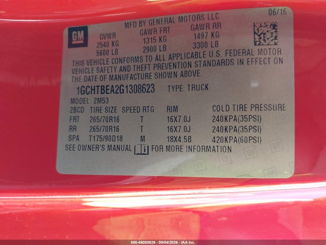 Chevrolet Colorado Wt 2016 1GCHTBEA2G1308623 Image 9