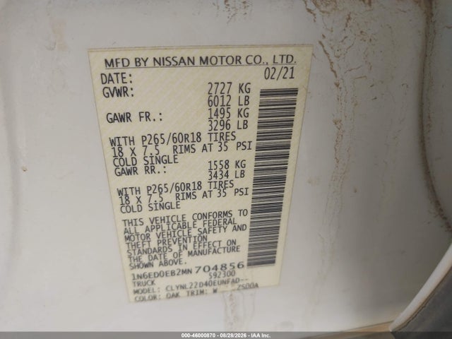 Nissan Frontier Sv 4x4 2021 1N6ED0EB2MN704856 Image 9