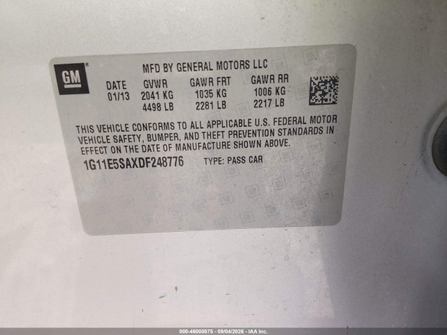 Продажа на аукционе авто 2013 Chevrolet Malibu 2lt, vin: 1G11E5SAXDF248776, номер лота: 46000875