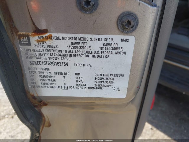 46000881 :رقم المزاد ، 3GKEC16T53G152154 vin ، 2003 Gmc Yukon Xl 1500 Sle مزاد بيع