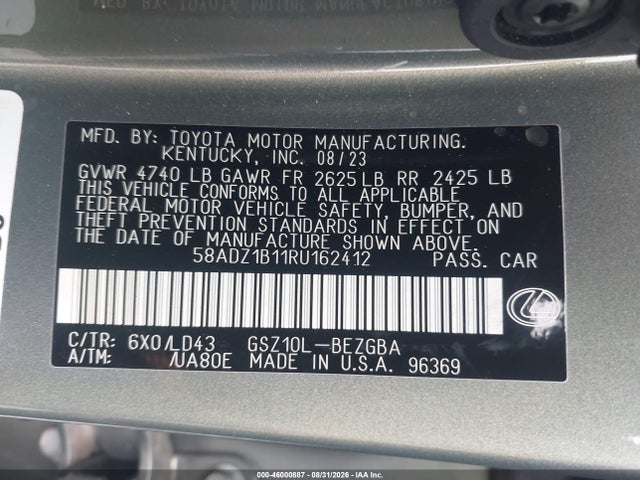 Продажа на аукционе авто 2024 Lexus Es 350, vin: 58ADZ1B11RU162412, номер лота: 46000887