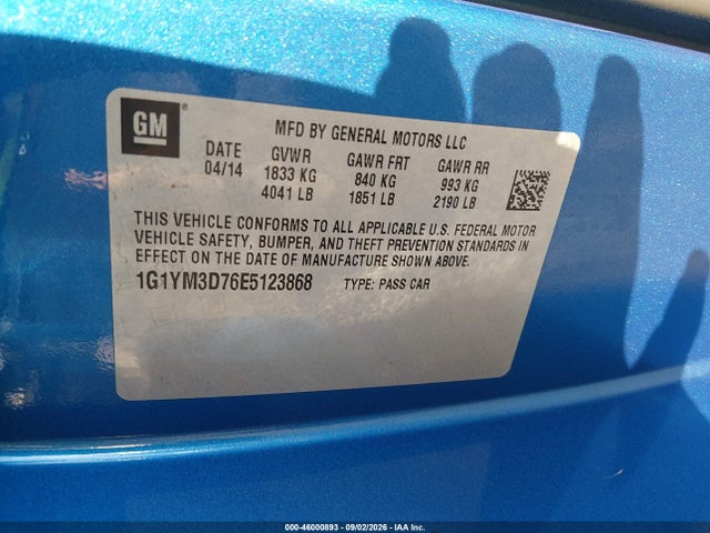 Продаж на аукціоні авто 2014 Chevrolet Corvette Stingray Z51, vin: 1G1YM3D76E5123868, номер лоту: 46000893