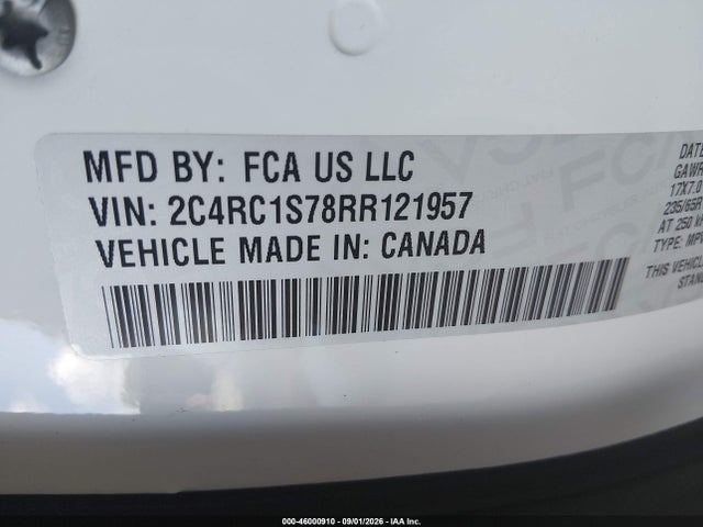 2024 Chrysler Pacifica Hybrid Select მანქანა იყიდება აუქციონზე, vin: 2C4RC1S78RR121957, აუქციონის ნომერი: 46000910