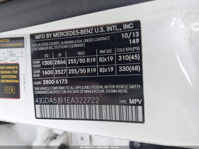 4JGDA5JB1EA322722 Mercedes-Benz ML 350