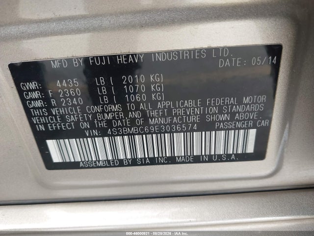 Subaru Legacy 2.5i Premium 2014 4S3BMBC69E3036574 Image 9