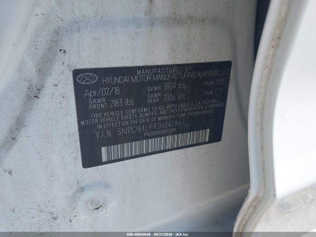 Aukcja sprzedaży 2018 Hyundai Elantra Sel, vin: 5NPD84LF9JH342861, numer aukcji: 46000949