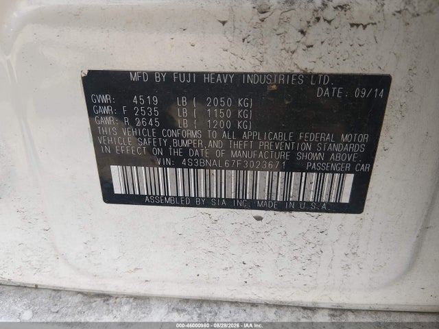 46000980 :رقم المزاد ، 4S3BNAL67F3023671 vin ، 2015 Subaru Legacy 2.5i Limited مزاد بيع
