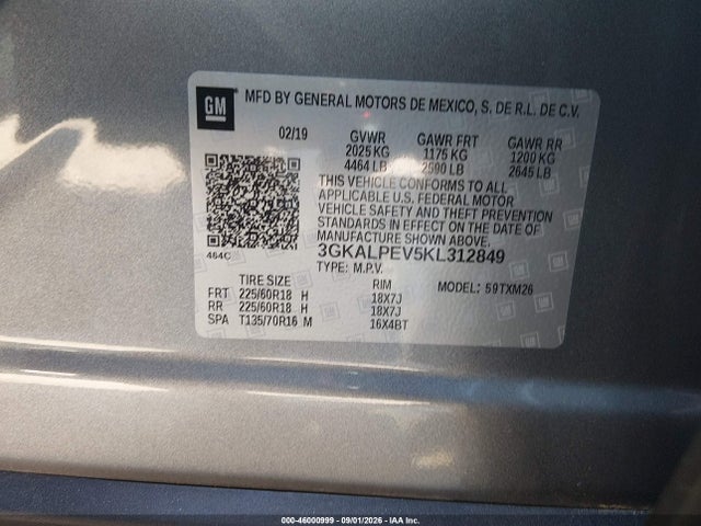 Aukcja sprzedaży 2019 Gmc Terrain Slt, vin: 3GKALPEV5KL312849, numer aukcji: 46000999