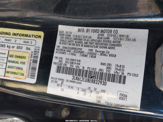 2014 Lincoln Mkz Hybrid მანქანა იყიდება აუქციონზე, vin: 3LN6L2LU8ER832930, აუქციონის ნომერი: 46001013