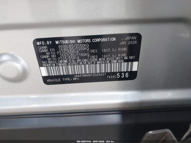 Aukcja sprzedaży 2026 Mitsubishi Eclipse Cross Black Edition S-awc/se S-awc/sel, vin: JA4ATWAA6TZ025937, numer aukcji: 46001034