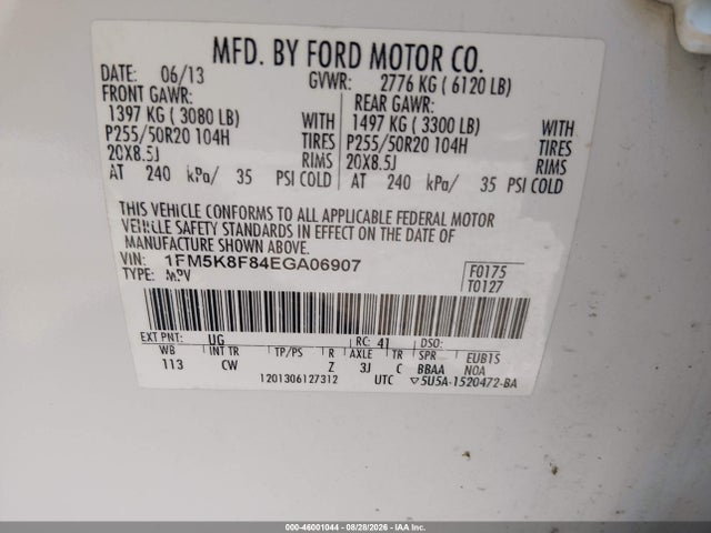 Aukcja sprzedaży 2014 Ford Explorer Limited, vin: 1FM5K8F84EGA06907, numer aukcji: 46001044