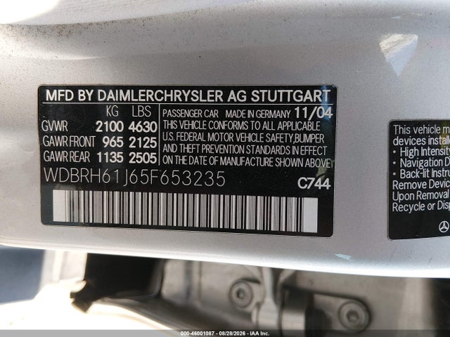 Продаж на аукціоні авто 2005 Mercedes-benz C 240 Luxury, vin: WDBRH61J65F653235, номер лоту: 46001087