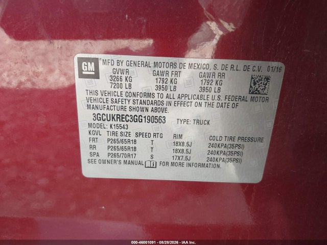 Chevrolet Silverado 1500 2lt 2016 3GCUKREC3GG190563 Image 9