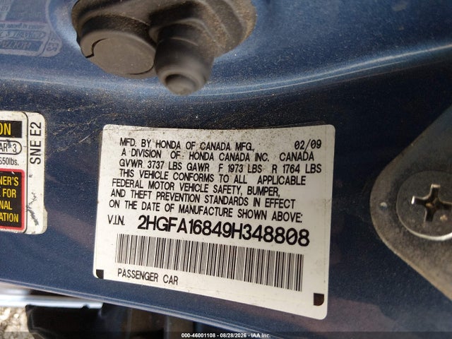 Продаж на аукціоні авто 2009 Honda Civic Ex, vin: 2HGFA16849H348808, номер лоту: 46001108