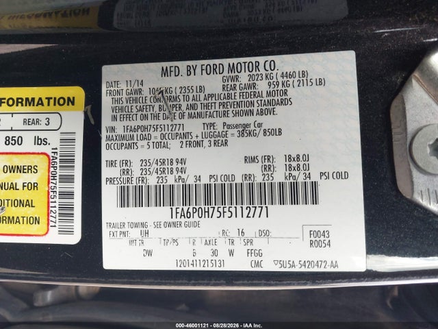 Продажа на аукционе авто 2015 Ford Fusion Se, vin: 1FA6P0H75F5112771, номер лота: 46001121