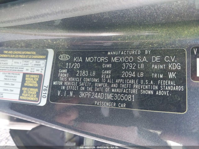 3KPF24AD1ME305081 KIA Forte Lxs