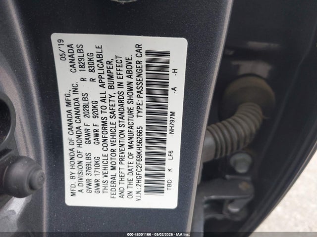 Aukcja sprzedaży 2019 Honda Civic Lx, vin: 2HGFC2F69KH562665, numer aukcji: 46001166