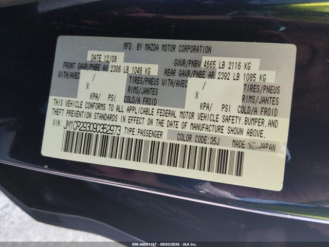 46001167 :رقم المزاد ، JM1CR293090352973 vin ، 2009 Mazda Mazda5 Sport مزاد بيع