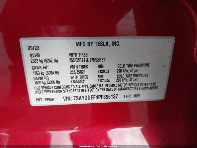 Продаж на аукціоні авто 2023 Tesla Model Y Performance Dual Motor All-wheel Drive, vin: 7SAYGDEF4PF895137, номер лоту: 46001192