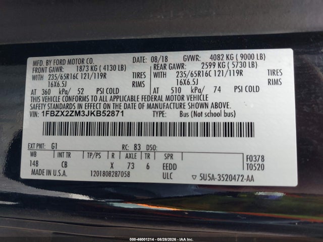 Ford Transit-350 Xl 2018 1FBZX2ZM3JKB52871 Image 9