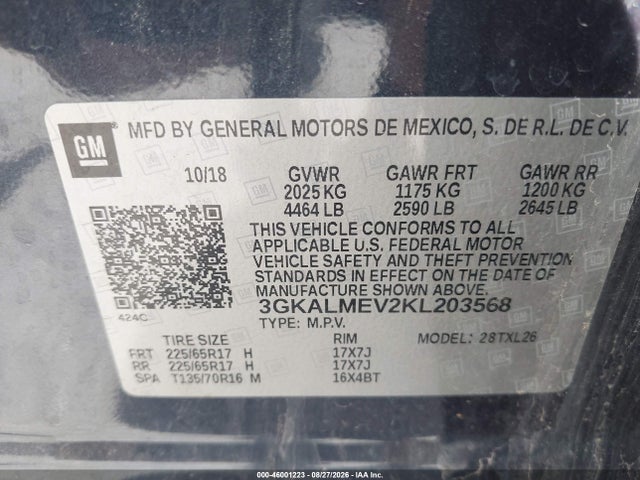 Продажа на аукционе авто 2019 Gmc Terrain Sle, vin: 3GKALMEV2KL203568, номер лота: 46001223