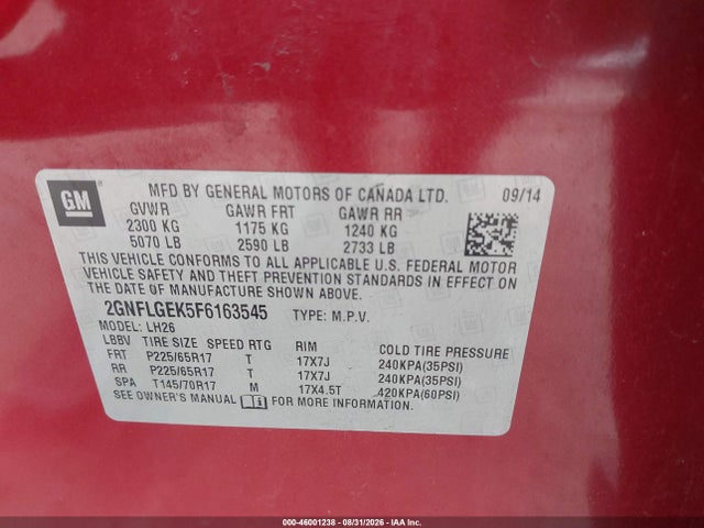 Chevrolet Equinox 2lt 2015 2GNFLGEK5F6163545 Image 9