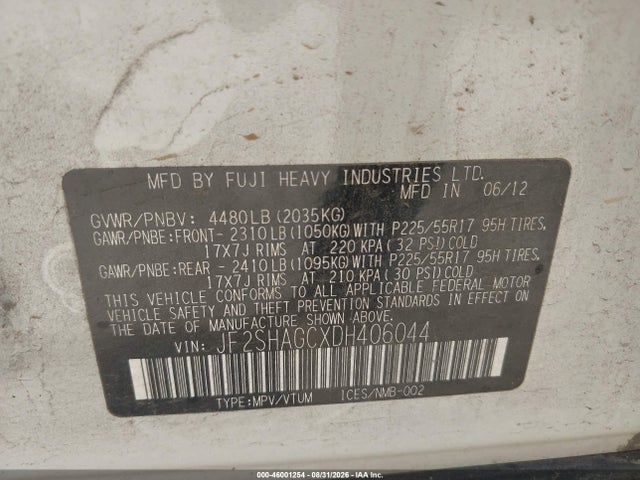Aukcja sprzedaży 2013 Subaru Forester 2.5x Touring, vin: JF2SHAGCXDH406044, numer aukcji: 46001254
