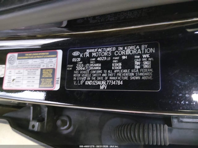 2020 Kia Soul Lx მანქანა იყიდება აუქციონზე, vin: KNDJ23AU6L7734784, აუქციონის ნომერი: 46001279