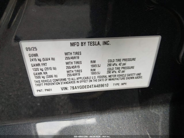 Продажа на аукционе авто 2026 Tesla Model Y Premium Rear-wheel Drive/rear-wheel Drive, vin: 7SAYGDED4TA489610, номер лота: 46001286