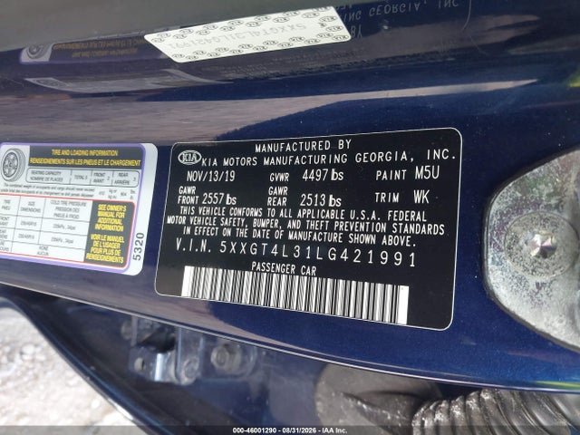 2020 Kia Optima S მანქანა იყიდება აუქციონზე, vin: 5XXGT4L31LG421991, აუქციონის ნომერი: 46001290