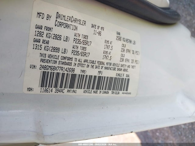 Aukcja sprzedaży 2007 Chrysler Pacifica Touring, vin: 2A8GM68X77R142698, numer aukcji: 46001296