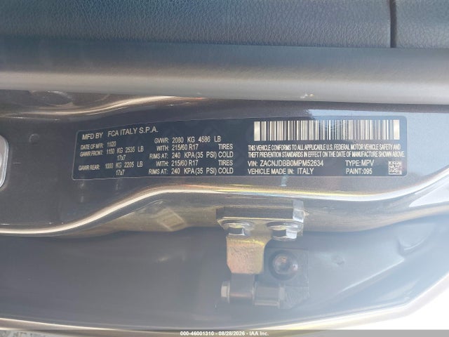 2021 Jeep Renegade Latitude 4x4 მანქანა იყიდება აუქციონზე, vin: ZACNJDBB0MPM52634, აუქციონის ნომერი: 46001310