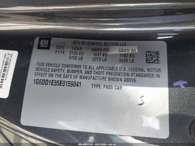 2014 Cadillac Cts Premium მანქანა იყიდება აუქციონზე, vin: 1G6DD1E35E0159041, აუქციონის ნომერი: 46001322