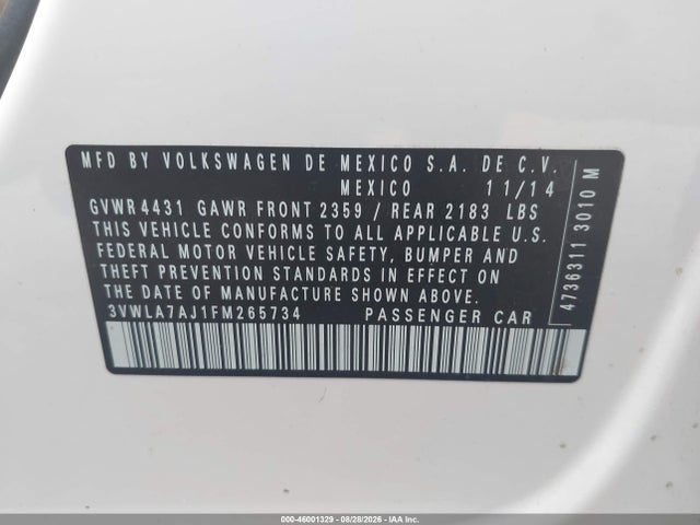 Продажа на аукционе авто 2015 Volkswagen Jetta 2.0l Tdi Se, vin: 3VWLA7AJ1FM265734, номер лота: 46001329
